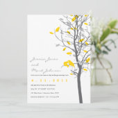 Gelbe Liebe-Vögel im Baum - 2 versahen mit Seiten Einladung (Stehend Vorderseite)