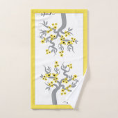 Gelbe Liebesvögel Graue Kirschbaumblüten grenzen Badhandtuch Set (Handtuch)