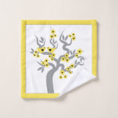 Gelbe Liebesvögel Graue Kirschbaumblüten grenzen Badhandtuch Set (Waschlappen)