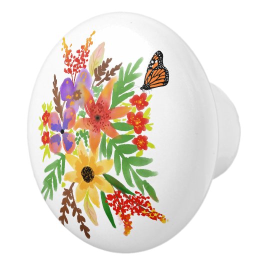 Gelbe Lila Aquarellfarben Blume Schmetterling Keramikknauf (Rechts)