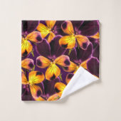 Gelbe lila Blumen-abstrakte Muster-Bad-Tücher Badhandtuch Set (Waschlappen)