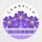 Gelbe lila Blüte, Muster, Blume Etiketten (Design 2)
