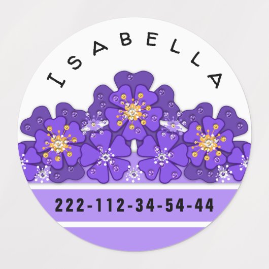 Gelbe lila Blüte, Muster, Blume Etiketten (Design 1)