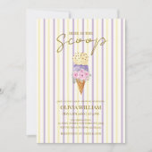 Gelbe Lila Blütenschaufel Eiscreme Babydusche Einladung (Vorderseite)