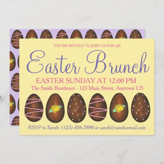 Gelbe Lila Buttercreme Osterkörbe Ei Brunch Einladung (Vorne/Hinten)