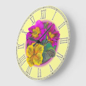 Gelbe lila feine botanische Wanduhr des Primula (Winkel)