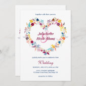 Gelbe Lila Frühlingsblumen mit Hochzeit Einladung (Vorne/Hinten)