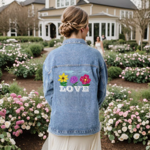 Gelbe Lila Fushia-Blume Liebe Jeansjacke