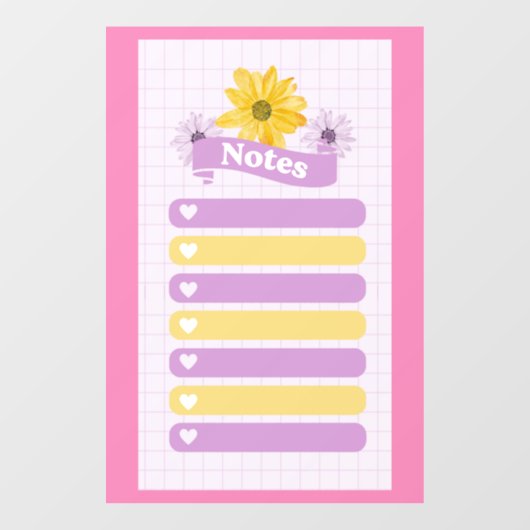 Gelbe Lila Girly Floral Blume Blossom Herzen Fensteraufkleber (Blatt)