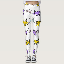 Gelbe Lila Hundebone Graffiti Leggings 1