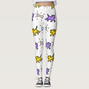 Gelbe lila Hundeknochengraffiti-Art-Leggings 1 Leggings