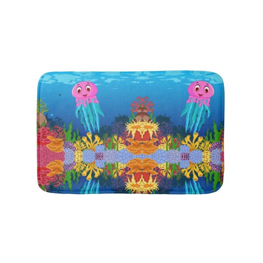 Gelbe Lila Korallenschildkröte und rosa Quallen Badematte (Vorderseite)