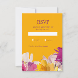 Gelbe, Lila lebendige Hochzeitsblumen RSVP Karte