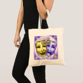 Gelbe Lila Schauspielermasken Tragetasche (Vorderseite (Produkt))