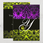 GELBE LILA SCHWARZE DAMASK MONOGRAM TOPAZ EINLADUNG (Vorne/Hinten)
