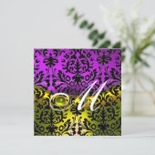 GELBE LILA SCHWARZE DAMASK MONOGRAM TOPAZ EINLADUNG (Stehend Vorderseite)