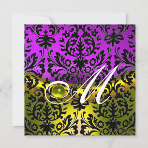 GELBE LILA SCHWARZE DAMASK MONOGRAM TOPAZ EINLADUNG