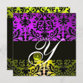 GELBE LILA SCHWARZE DAMASK MONOGRAM TOPAZ EINLADUNG (Vorne/Hinten)