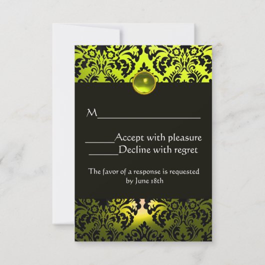 GELBE LILA SCHWARZE DAMASK MONOGRAM TOPAZ UAWG RSVP KARTE (Rückseite)