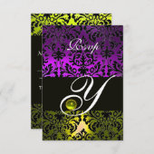 GELBE LILA SCHWARZE DAMASK MONOGRAM TOPAZ UAWG RSVP KARTE (Vorne/Hinten)