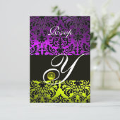 GELBE LILA SCHWARZE DAMASK MONOGRAM TOPAZ UAWG RSVP KARTE (Stehend Vorderseite)