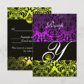 GELBE LILA SCHWARZE DAMASK MONOGRAM TOPAZ UAWG RSVP KARTE (Vorne/Hinten)