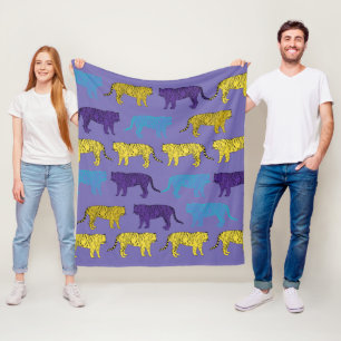 Gelbe Lila Tiger, große Katzen Fleece Blanket