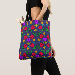 Gelbe Lila Tulpen Blumengarten Muster Tasche