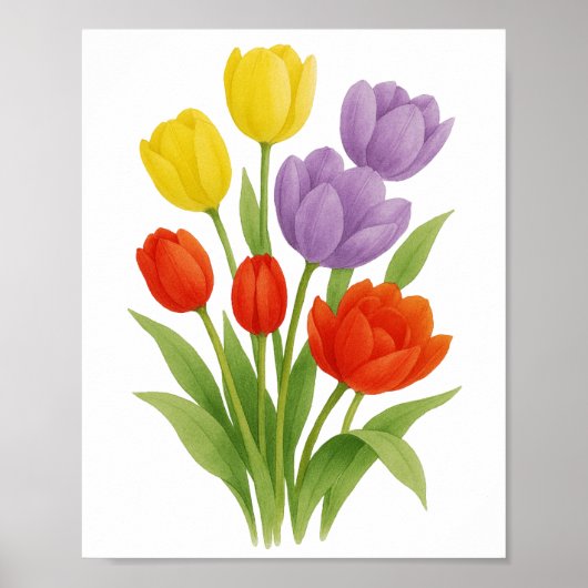 Gelbe Lila Tulpen Malerei Blumenstrauß Kunst Poster (Vorne)