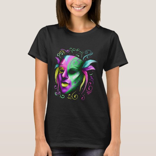 Gelbe Lila und grüne Maske für Mardi Gras T-Shirt (Vorderseite)