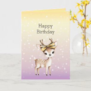 Gelbe Lila Weiße Bokeh-Punkte Hirsch Geburtstag Karte