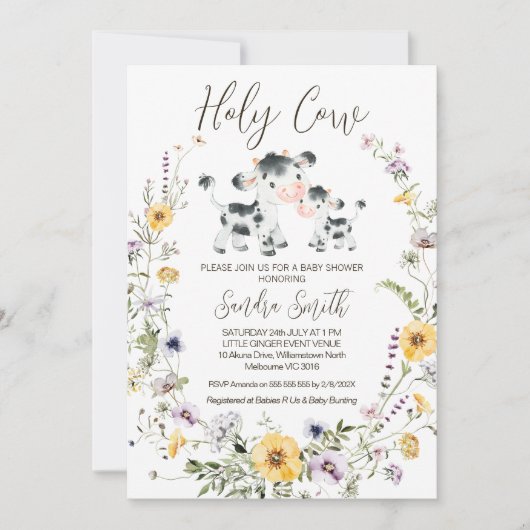 Gelbe Lila Wildblume Kinderdusche Einladung (Vorderseite)