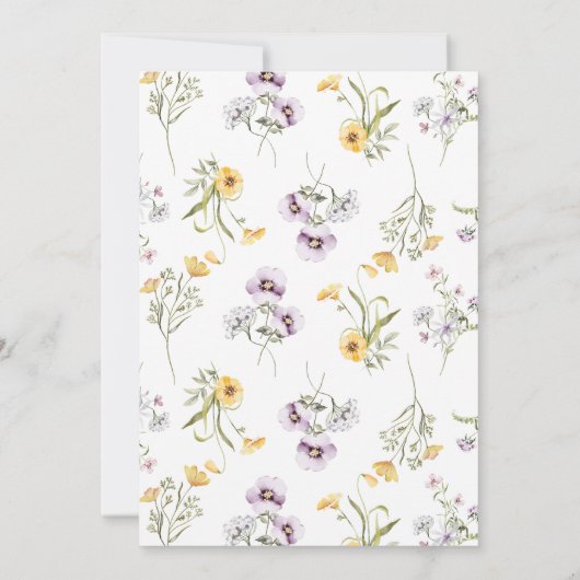 Gelbe Lila Wildblume Kinderdusche Einladung (Rückseite)
