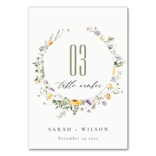 Gelbe Lilac-Wildblume Tischnummer (Vorderseite)