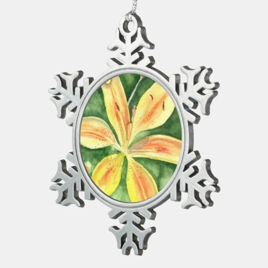 Gelbe Lilien im Garten Schneeflocken Zinn-Ornament (Rechts)