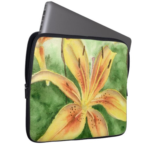 Gelbe Lilien im Gartenposter Laptopschutzhülle (Vorne Rechts)