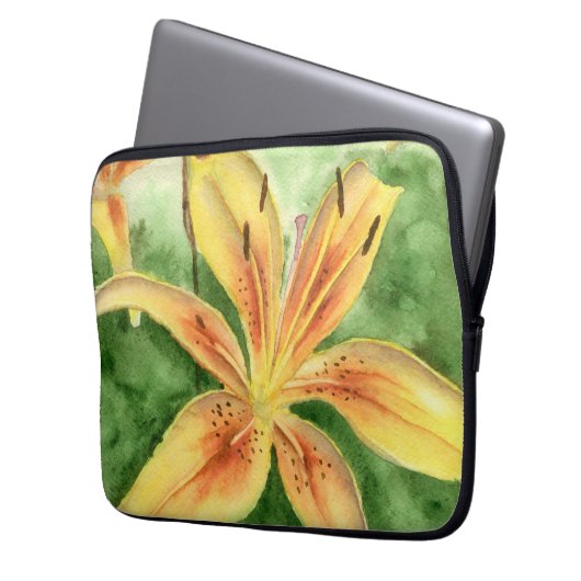 Gelbe Lilien im Gartenposter Laptopschutzhülle (Vorderseite Links)