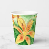 Gelbe Lilien im Gartenposter Pappbecher (Vorderseite)