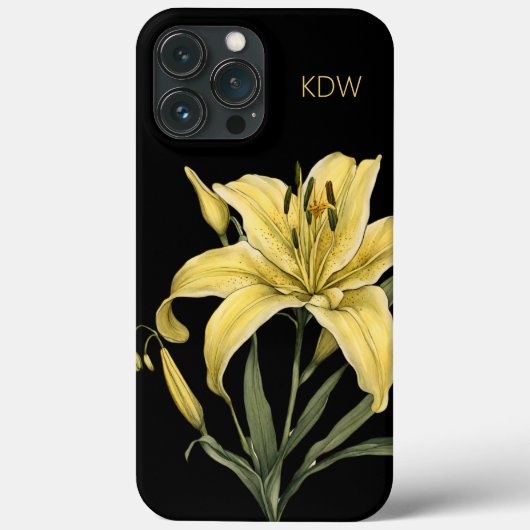 Gelbe Lilienmonogramm Case-Mate iPhone Hülle (Rückseite)