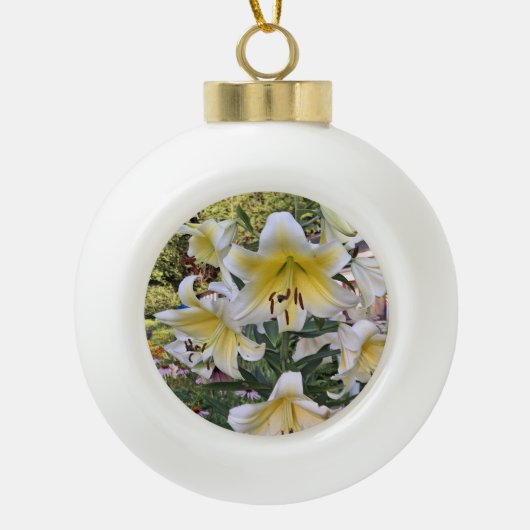 Gelbe Lilly Keramik Kugel-Ornament (Vorderseite)
