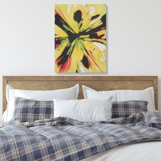 Gelbe Lily Blume Originale abstrakte Kunst Leinwanddruck (Insitu (Schlafzimmer))