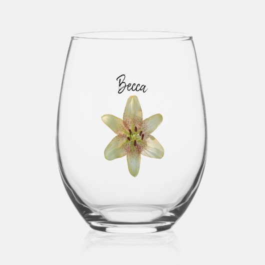 Gelbe Lily-Blume Personalisiert Weinglas Ohne Stiel (Vorderseite)