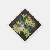 Gelbe Lily Cluster Dunkler Hintergrund Happy Oaste Serviette (Ecke)