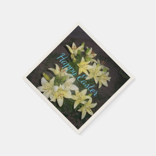 Gelbe Lily Cluster Dunkler Hintergrund Happy Oaste Serviette (Ecke)