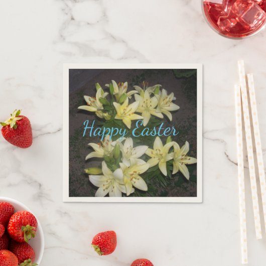 Gelbe Lily Cluster Dunkler Hintergrund Happy Oaste Serviette (Beispiel)
