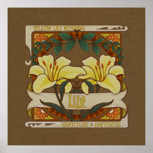 Gelbe Lily Viktorianische Blume Dankbarkeit Glück Poster (Vorne)