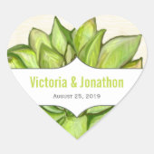 Gelbe Limone Sukkulente Moderne Typografie Hochzei Herz-Aufkleber (Vorderseite)