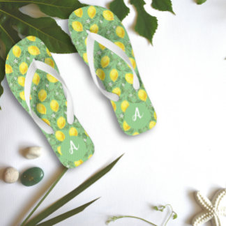 Gelbe Limone Zitronenbezeichnung grün Badesandalen