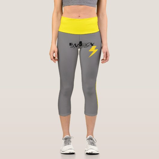 Gelbe Linie für den Power "Energy Thunder Sign" Capri Leggings (Vorderseite)