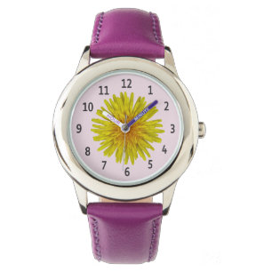 Gelbe Löwenzahn-Blumen-Schwarz-Stellen auf Armbanduhr